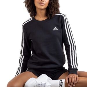 Adidas Three Stripe Classic Womens Crewneck Sweatshirt Jumper Black White Large